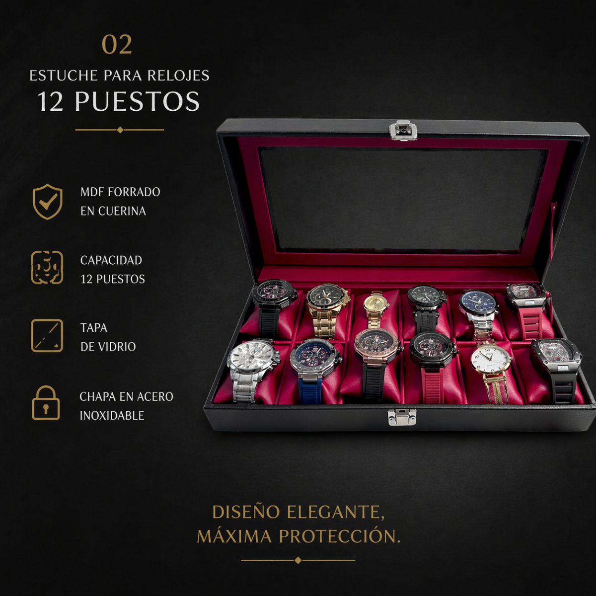ORGANIZADOR DE RELOJES ESTUCHE RELOJERA DE LUJO 12 PUESTOS