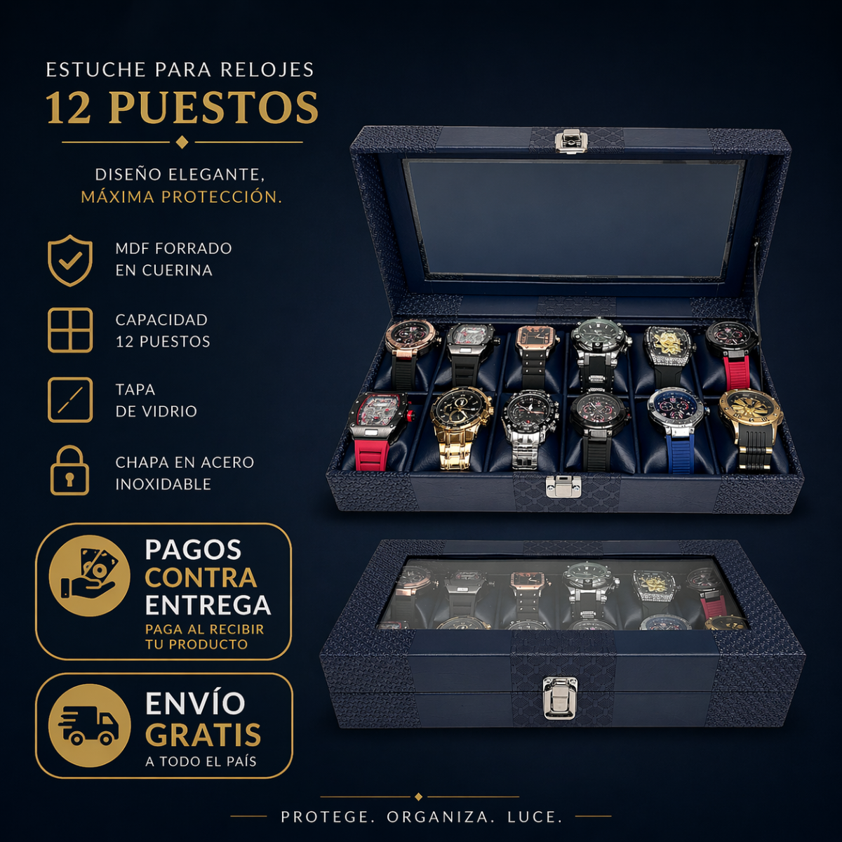 ORGANIZADOR DE RELOJES ESTUCHE RELOJERA DE LUJO 12 PUESTOS