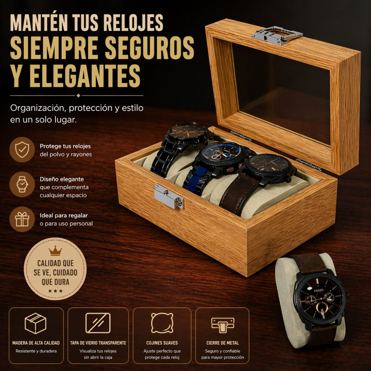ESTUCHE ORGANIZADOR MADERA 3 PUESTOS