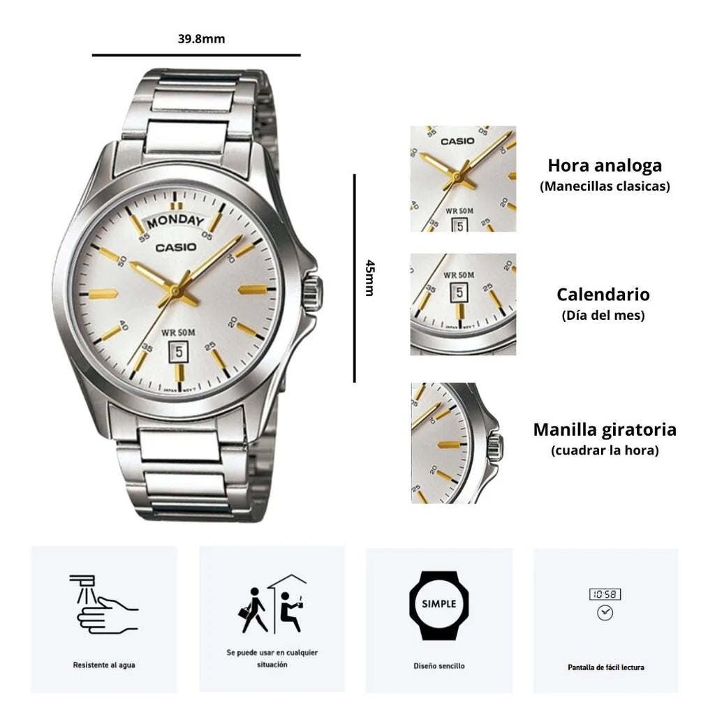 RELOJ CASIO MTP-1370D-7A2 ACERO PLATEADO