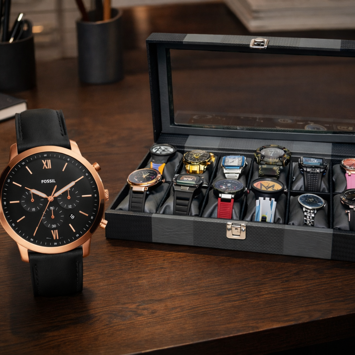 COMBO PREMIUM FOSSIL FS5381+ ESTUCHE 12 PUESTOS