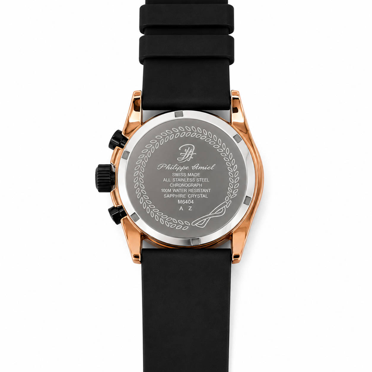 Philippe Amiel M6404 Reloj para Hombre Cronógrafo Acero PVD Oro Rosa Blanco