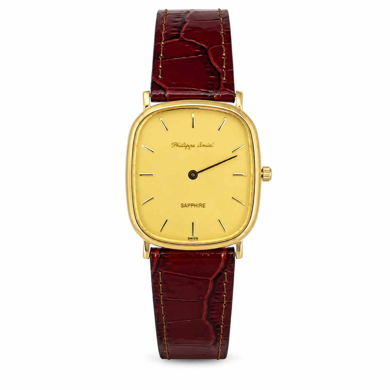 Philippe Amiel M1379 AZ Reloj para Hombre Dorado con Correa de Cuero Vino