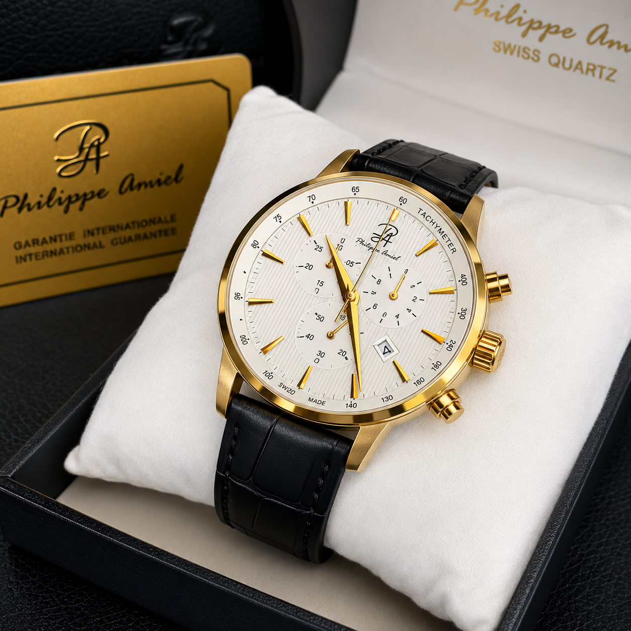Philippe Amiel PAT0196 Reloj para Hombre Dorado con Correa Negra