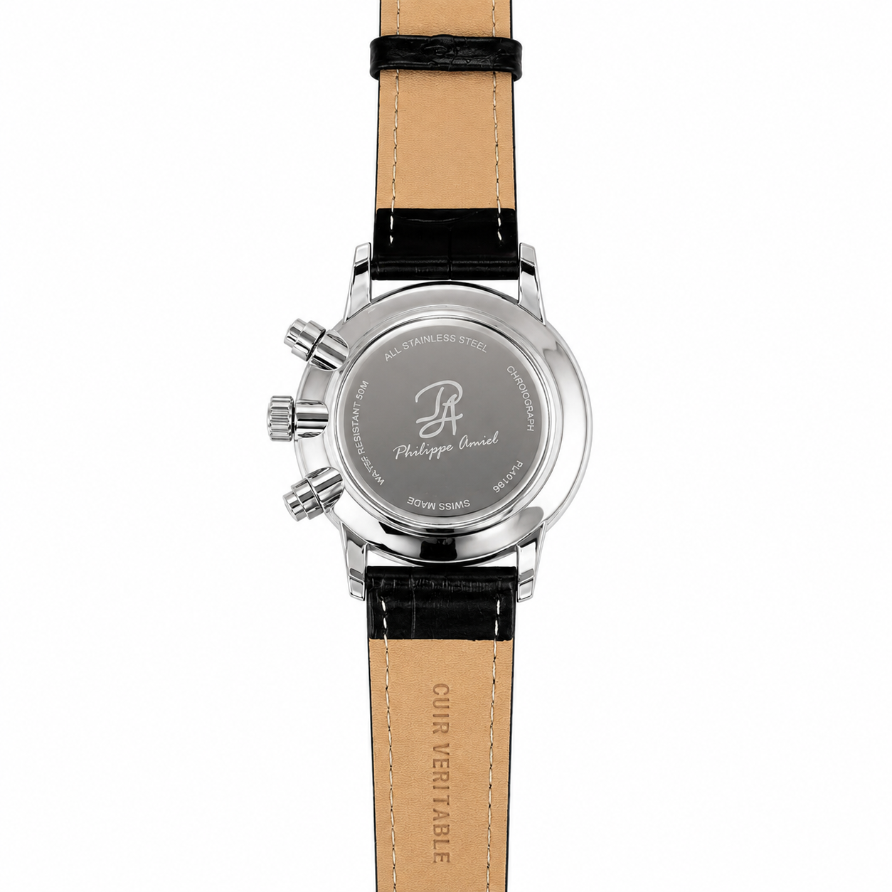 Philippe Amiel PAT0186 Reloj para Hombre Plateado con Correa Negra