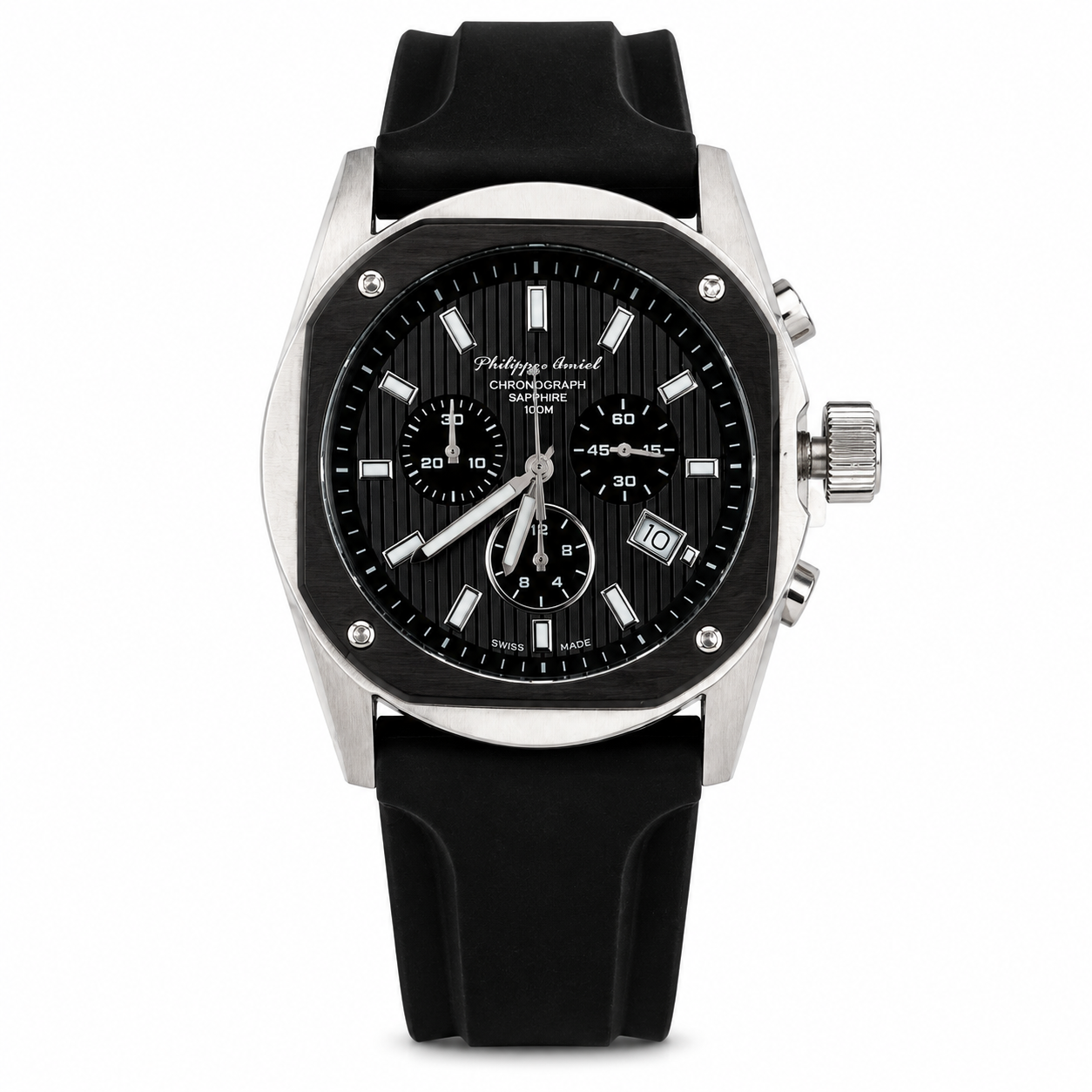 Philippe Amiel M6404 Reloj para Hombre Cronógrafo Acero y Correa Negra