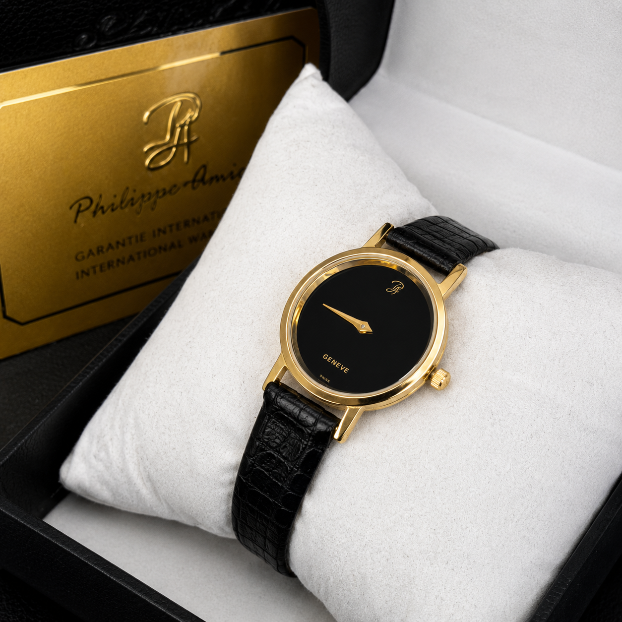 Philippe Amiel F1296 AZ Reloj para Hombre Dorado con Correa de Cuero Negra