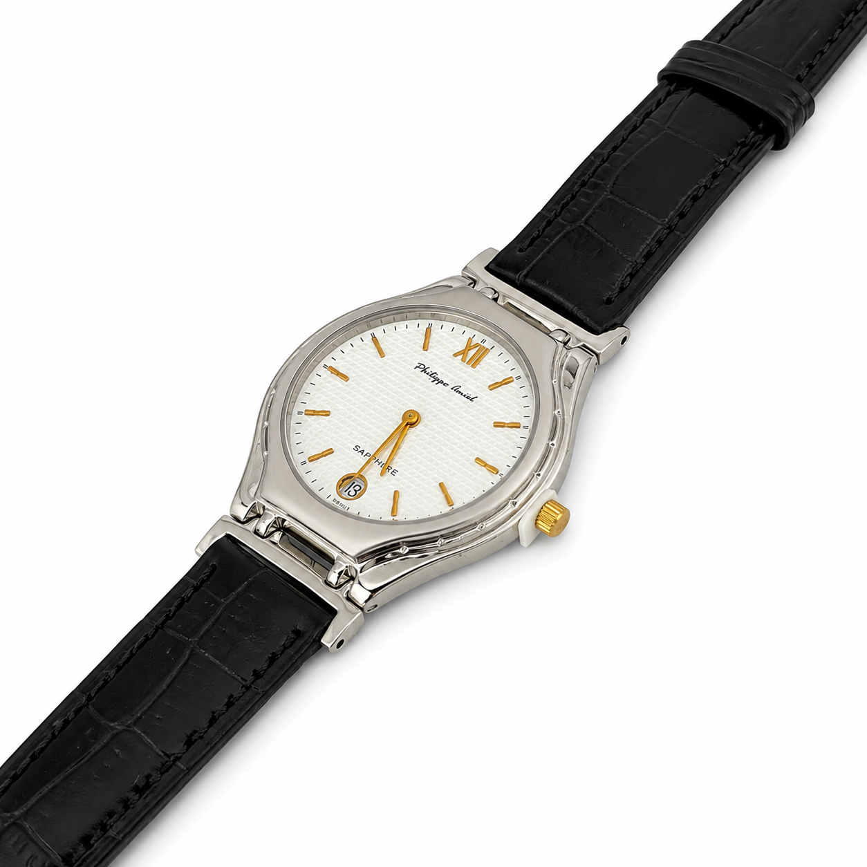 Philippe Amiel M6239 AZ Reloj para Hombre Acero Plateado con Correa de Cuero Negra