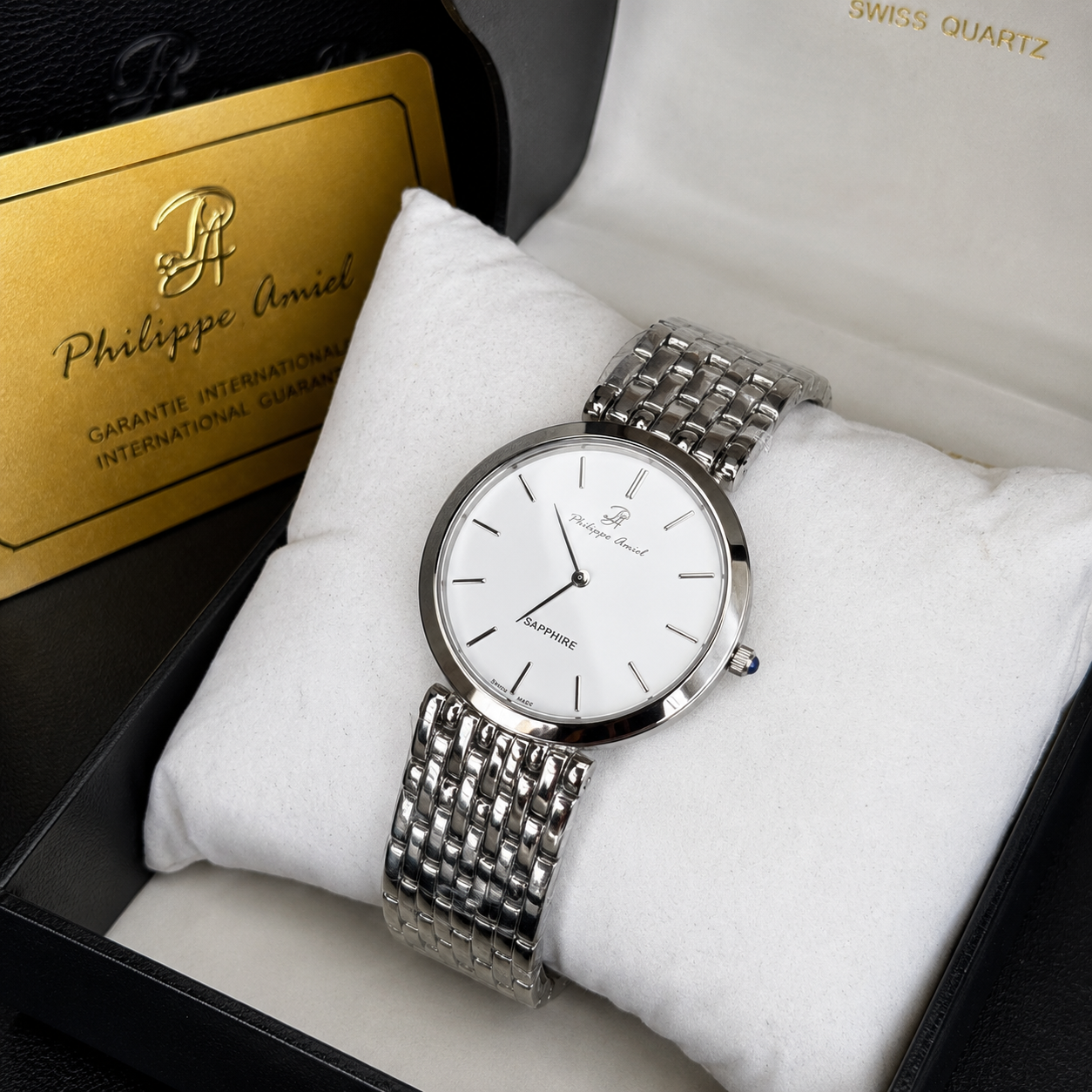 Philippe Amiel F6240 Reloj para Hombre Acero Inoxidable Plateado Esfera Blanca