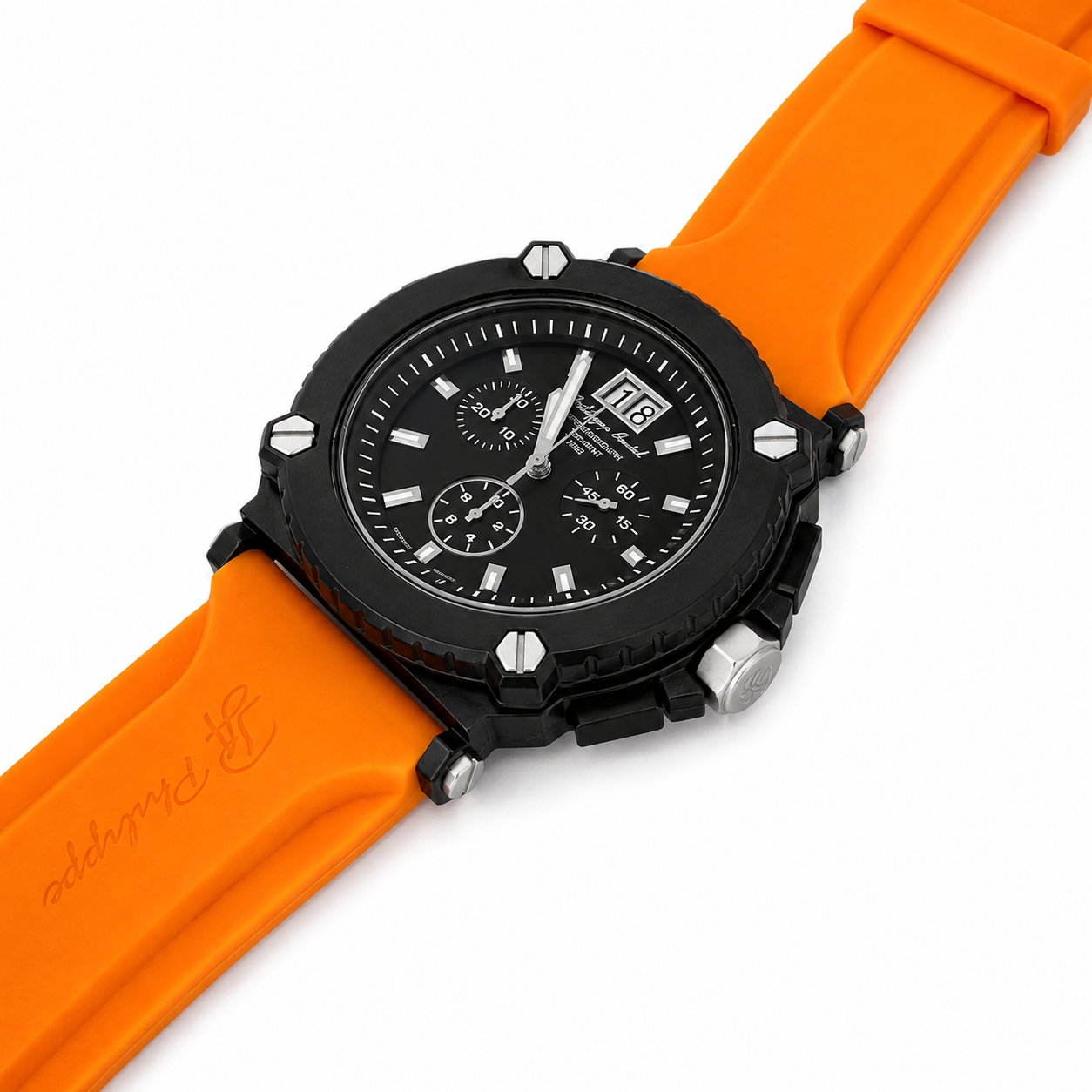Philippe Amiel M6404 Reloj para Hombre Cronógrafo Negro con Correa Naranja