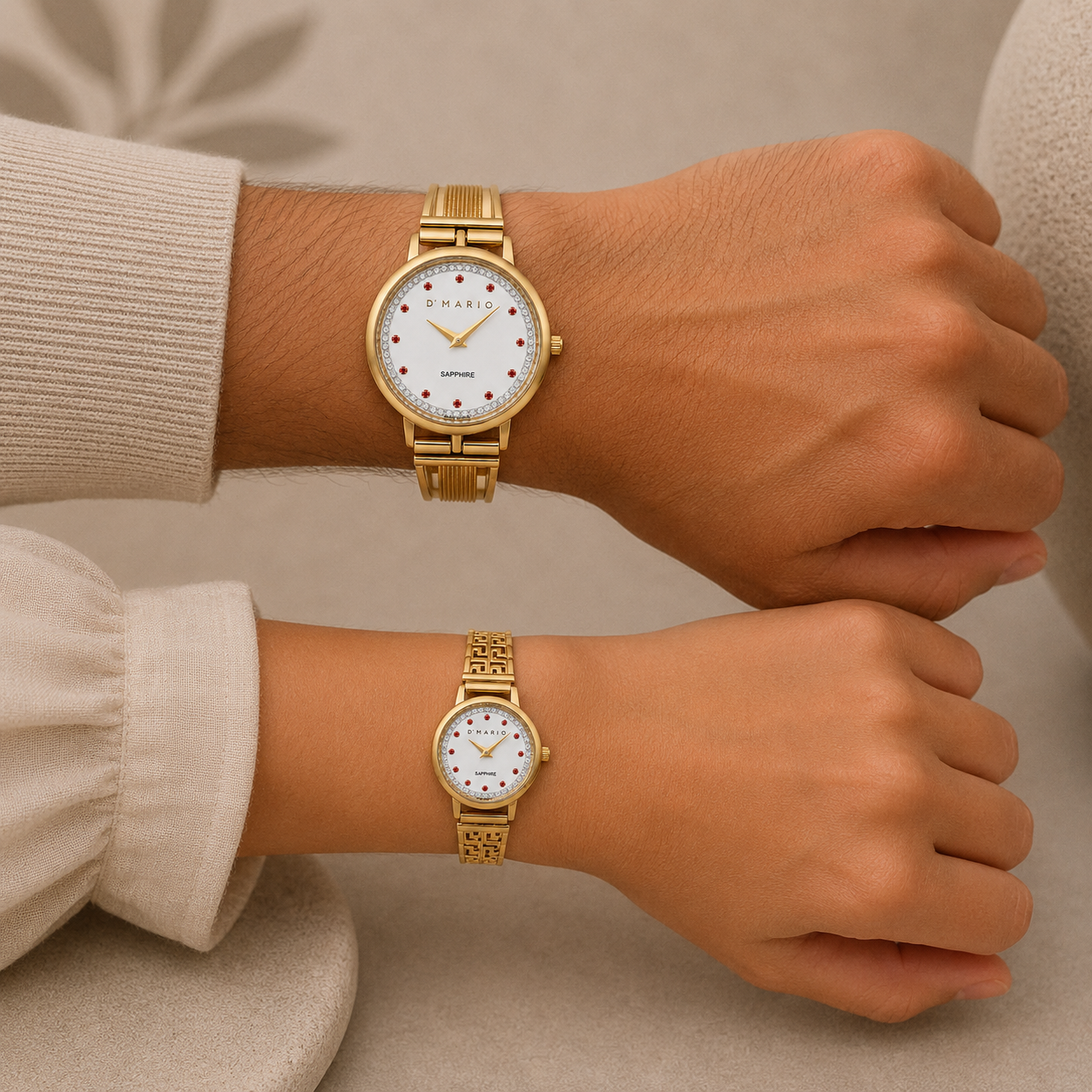 PAREJA DE RELOJES D'MARIO PULSO ESQUELETO PEDRERIA