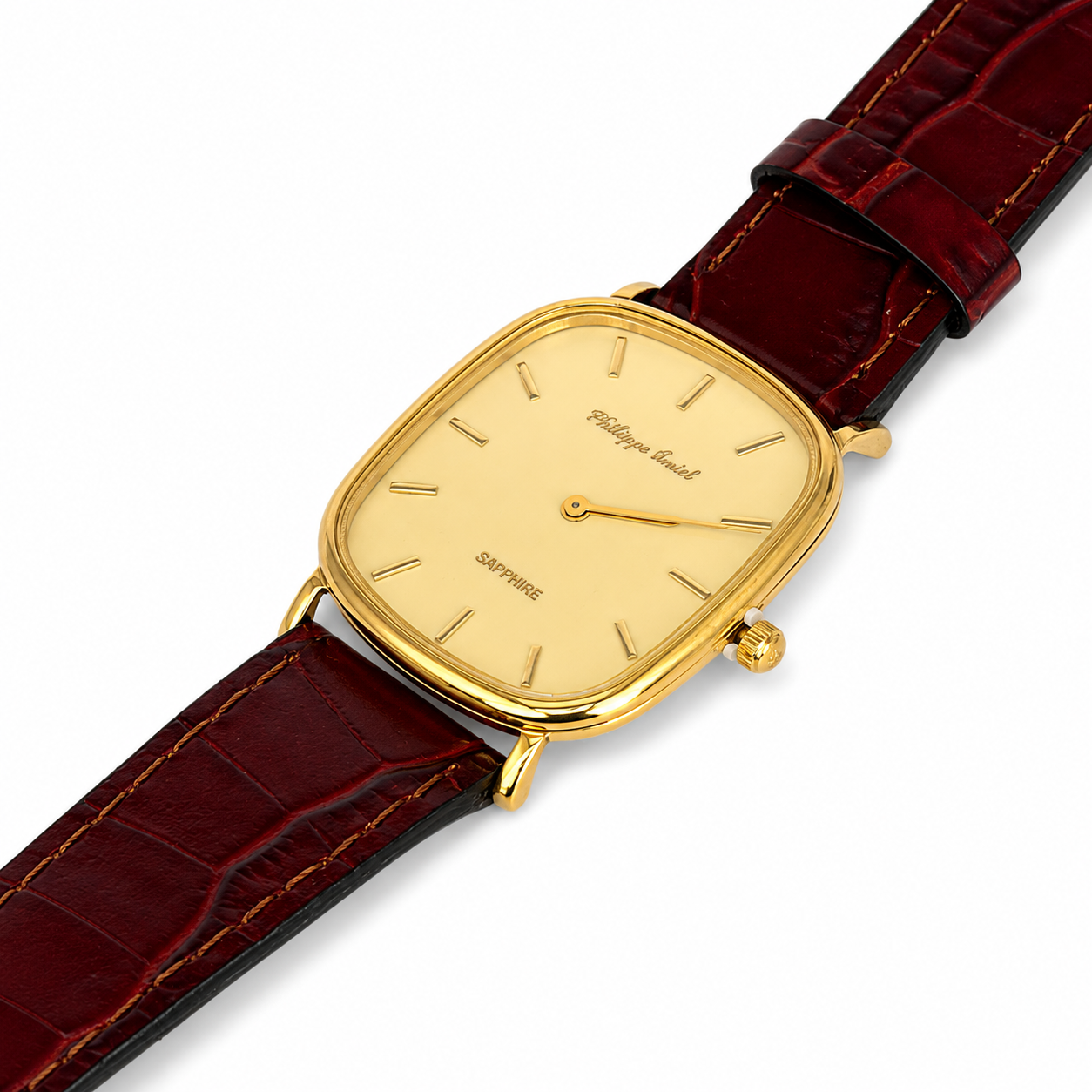 Philippe Amiel M1379 AZ Reloj para Hombre Dorado con Correa de Cuero Vino