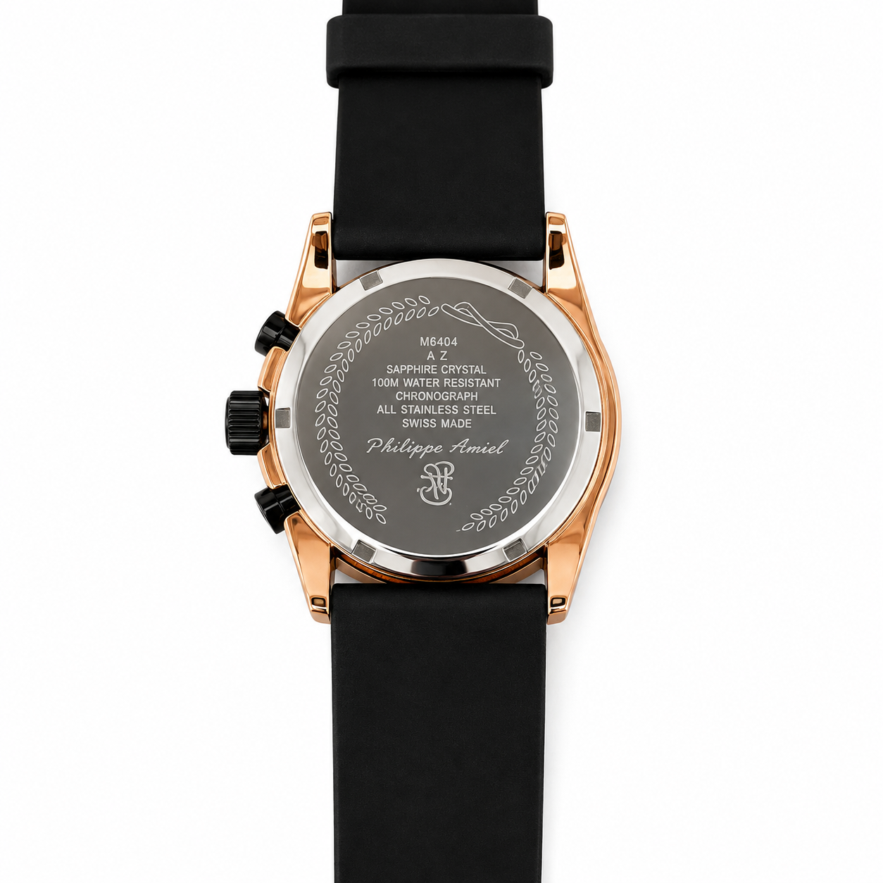 Philippe Amiel M6404 Reloj para Hombre Cronógrafo Acero PVD Oro Rosa Negro