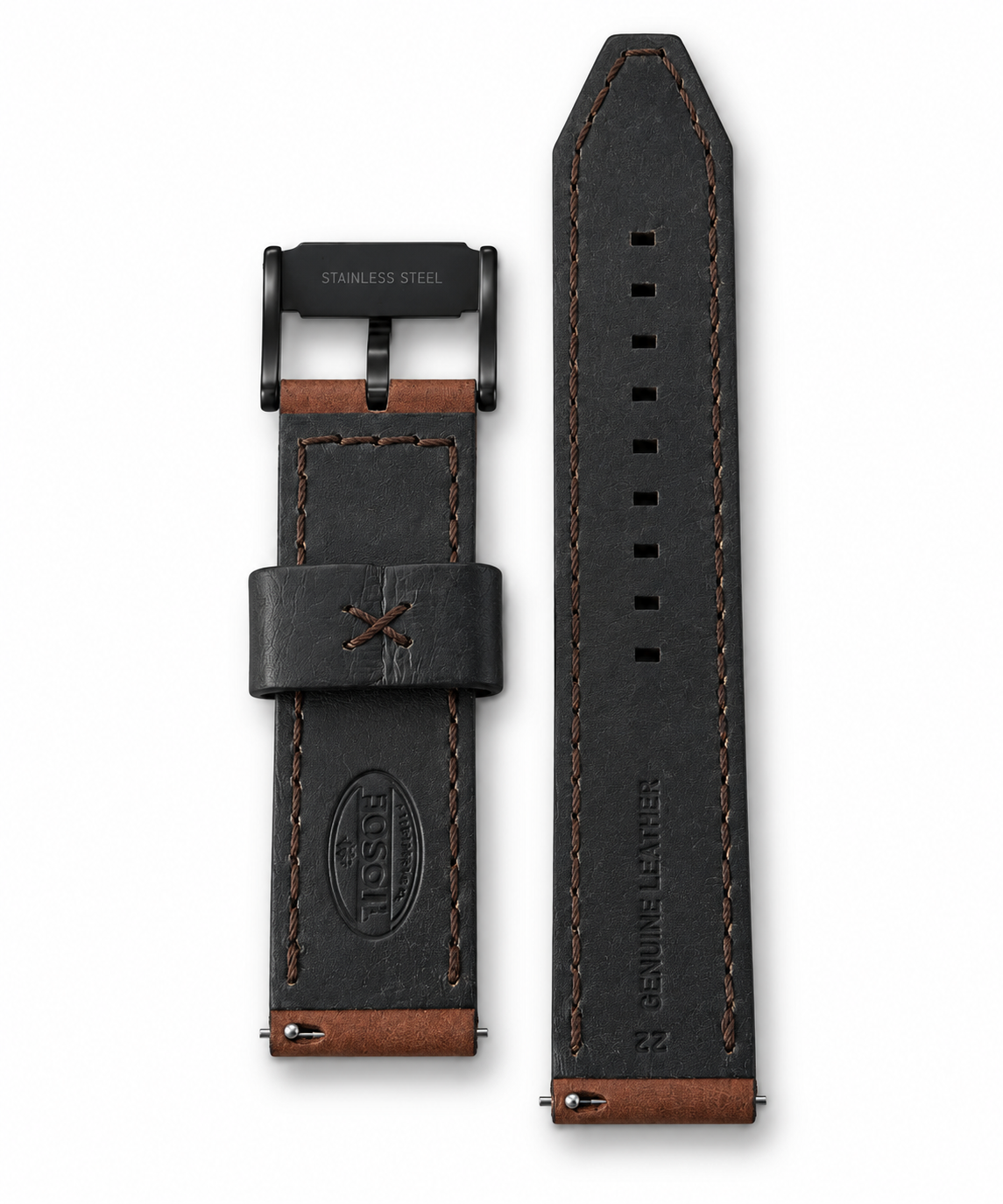 PULSO ORIGINAL FOSSIL EN CUERO CAFÉ 24 MM CON HEBILLA NEGRA