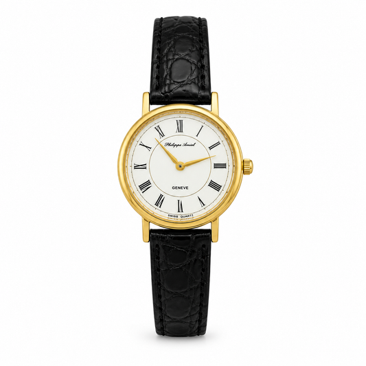 Philippe Amiel M1258 AZ Reloj para Mujer Dorado Negro Cuero Genuino