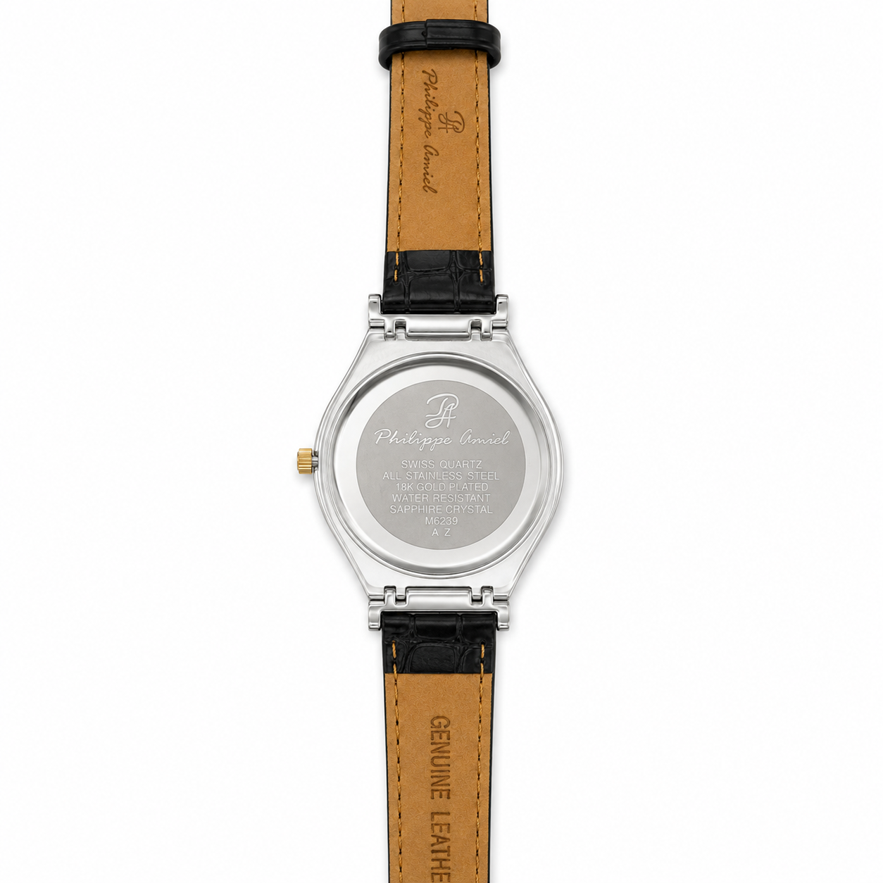 Philippe Amiel M6239 AZ Reloj para Hombre Acero Plateado con Correa de Cuero Negra