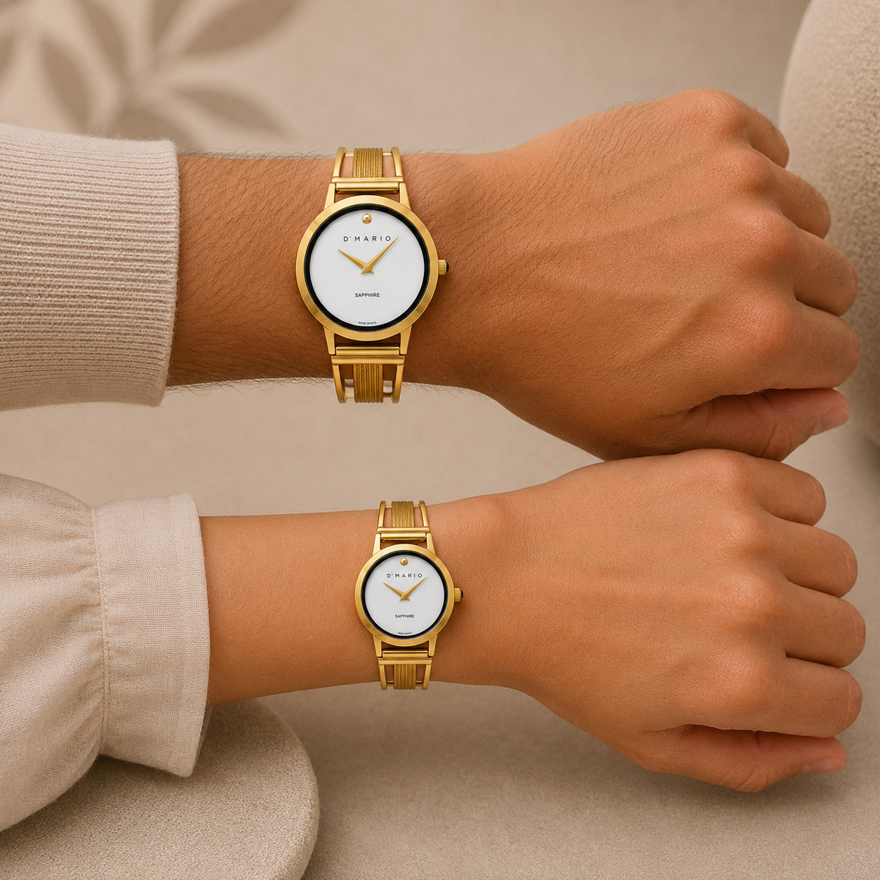 PAREJA DE RELOJES D'MARIO PULSO ESQUELETO FONDO BLANCO
