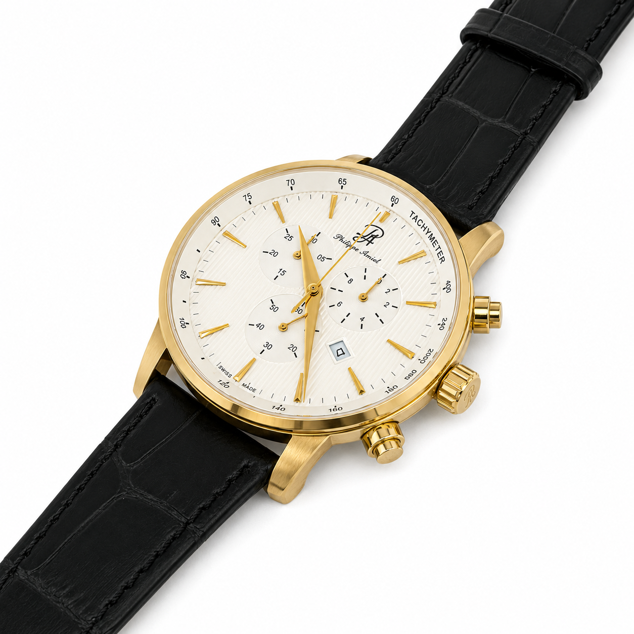 Philippe Amiel PAT0196 Reloj para Hombre Dorado con Correa Negra