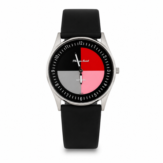 Philippe Amiel M1143 AZ Reloj para Hombre Acero Plateado con Correa de Silicona Negra