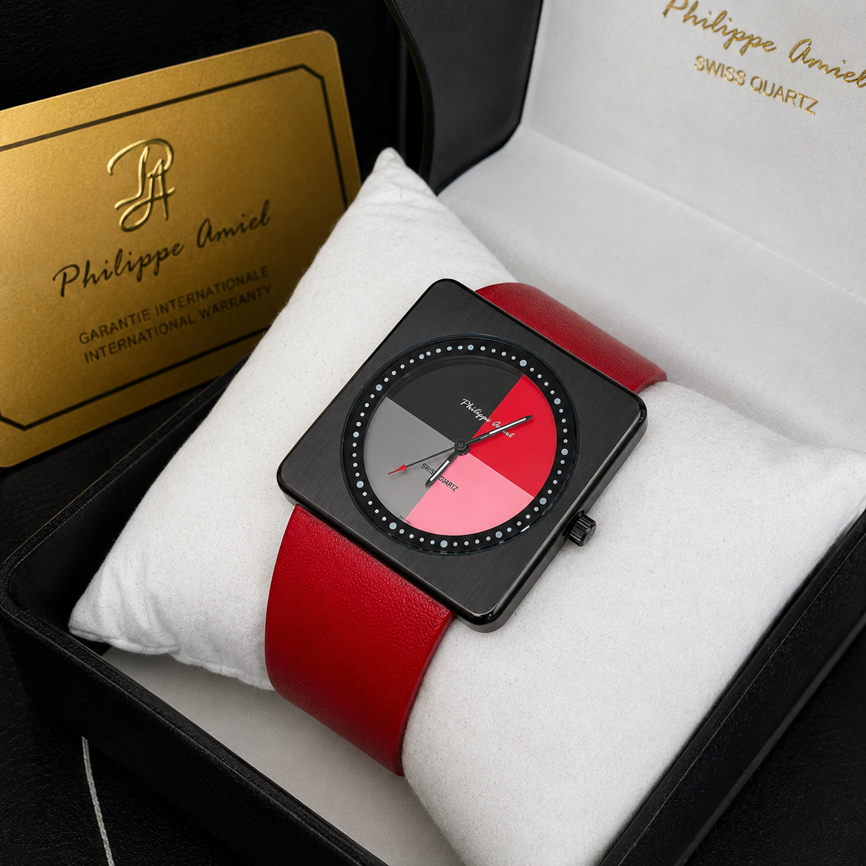 Philippe Amiel M1448 AZ Reloj para Unisex Negro Rojo Acero Inoxidable