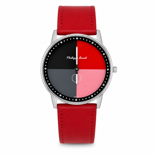 Philippe Amiel M1444 AZ Reloj Unisex Negro y Rojo con Correa de Cuero