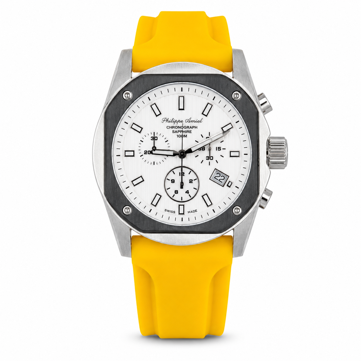 Philippe Amiel M6404 Reloj para Hombre Cronógrafo Acero y Correa Amarilla
