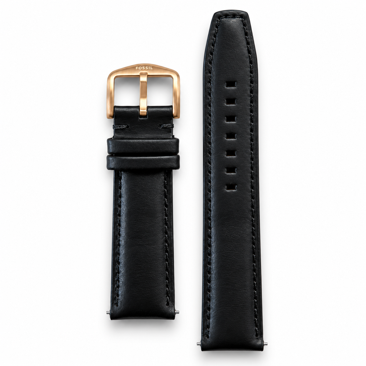 PULSO FOSSIL ORIGINAL EN CUERO NEGRO 22MM – HEBILLA ORO ROSA