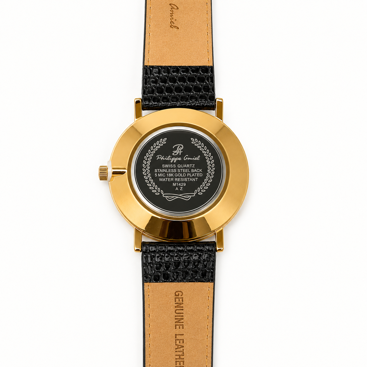 Philippe Amiel M1429 AZ Reloj para Hombre Negro y Dorado con Correa de Cuero