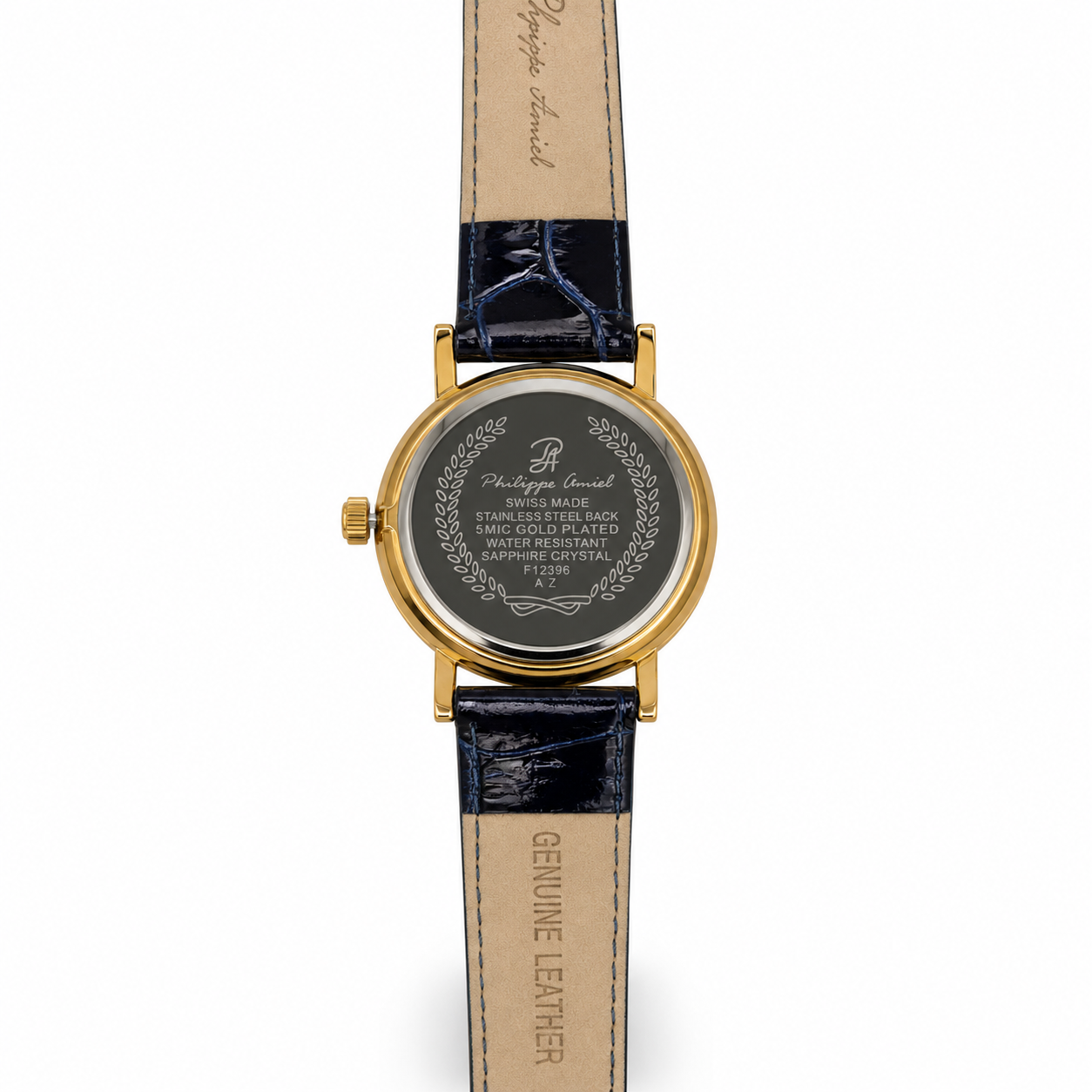 Philippe Amiel F12396 AZ Reloj para Mujer Dorado con Esfera Azul y Correa de Cuero Azul