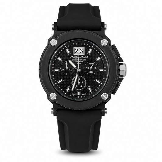 Philippe Amiel M6404 Reloj para Hombre Cronógrafo Negro con Correa Negra