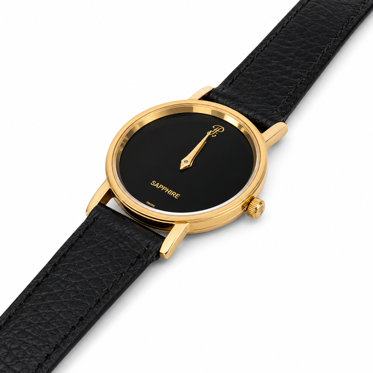 Philippe Amiel F1296 AZ Reloj para Hombre Dorado con Correa de Cuero Negra
