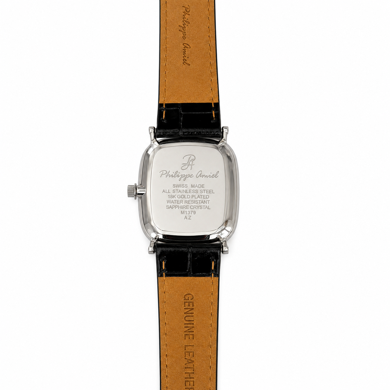 Philippe Amiel M1379 AZ Reloj para Hombre Acero Plateado con Correa de Cuero Negro