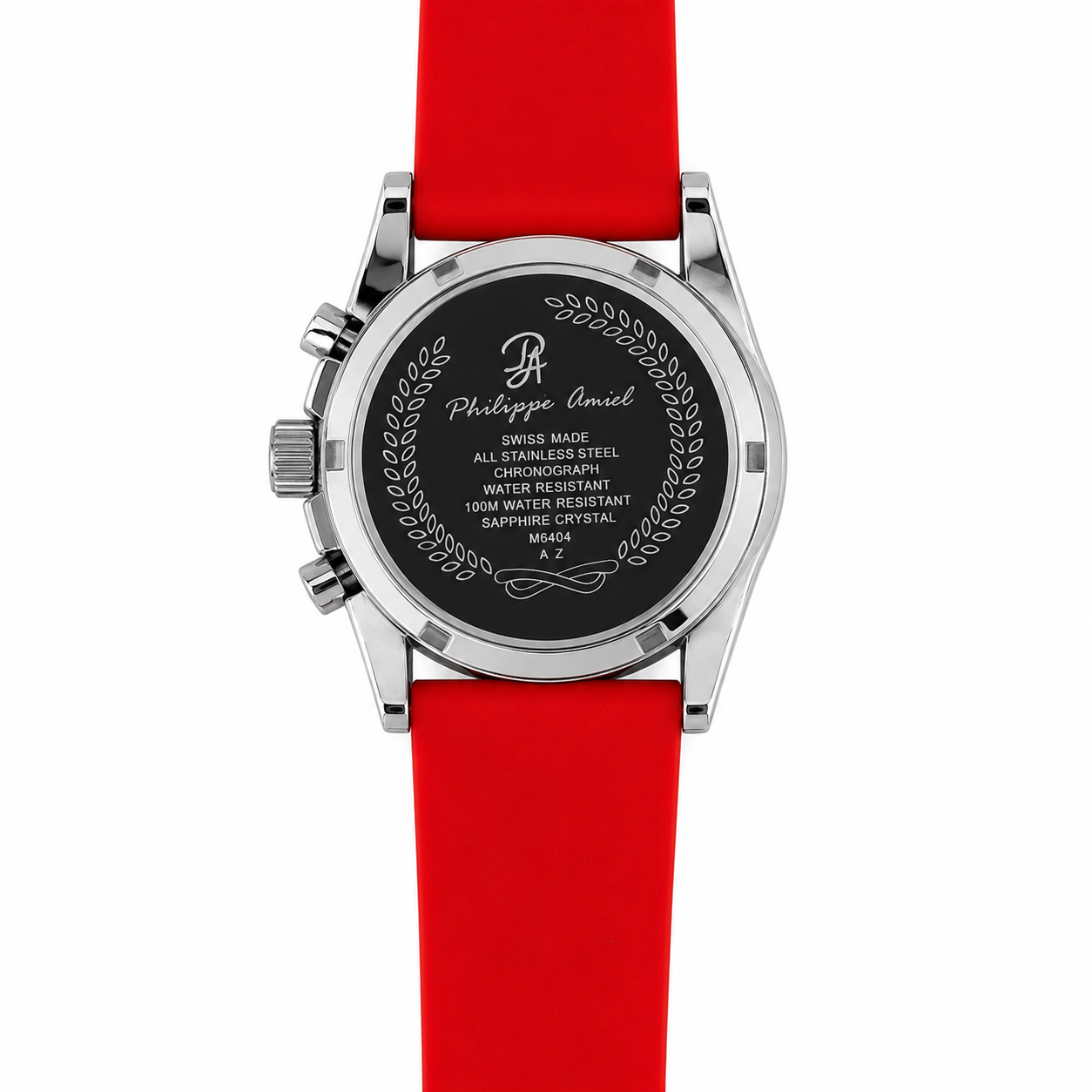 Philippe Amiel M6404 Reloj para Hombre Cronógrafo Acero y Correa Roja