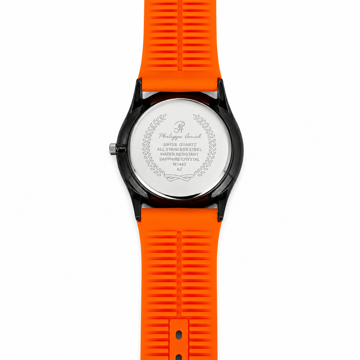 Philippe Amiel M1443 AZ Reloj para Hombre Acero Negro con Correa de Silicona Naranja