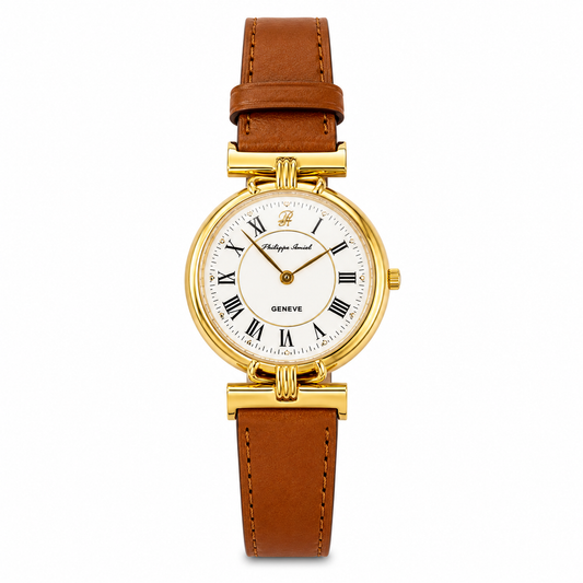 Philippe Amiel F6239 AZ Reloj para Mujer Acero Bicolor con Correa de Cuero Negra