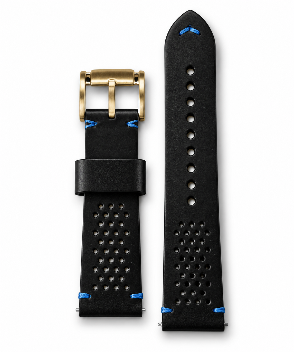 PULSO ORIGINAL FOSSIL EN CUERO NEGRO PERFORADO 22 MM CON HEBILLA DORADA