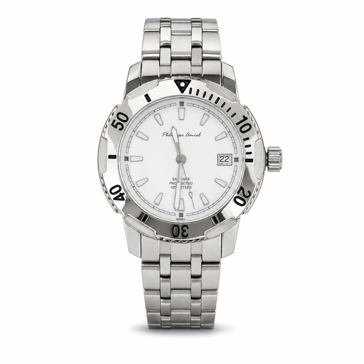 Philippe Amiel M6318 Reloj para Hombre Acero Inoxidable Esfera Blanca