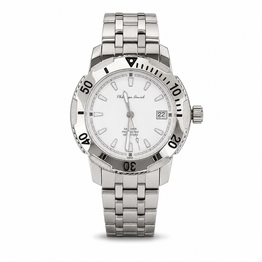 Philippe Amiel M6318 Reloj para Hombre Acero Inoxidable Esfera Blanca