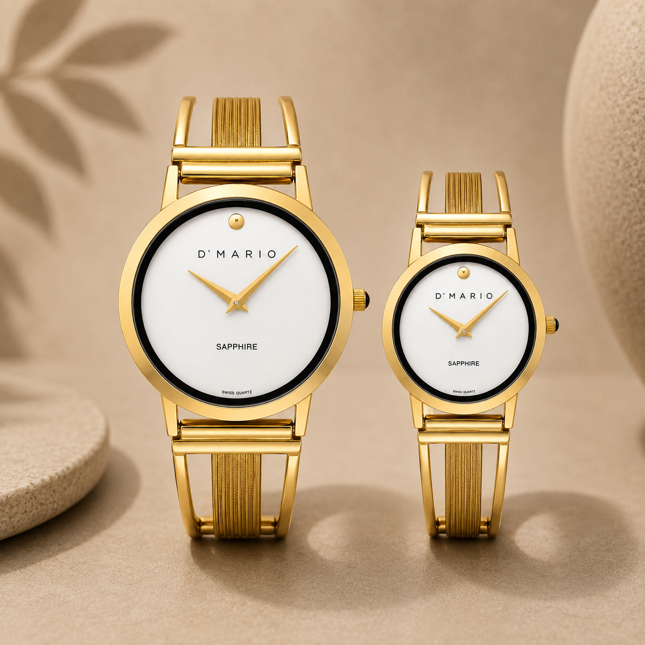 PAREJA DE RELOJES D'MARIO PULSO ESQUELETO FONDO BLANCO