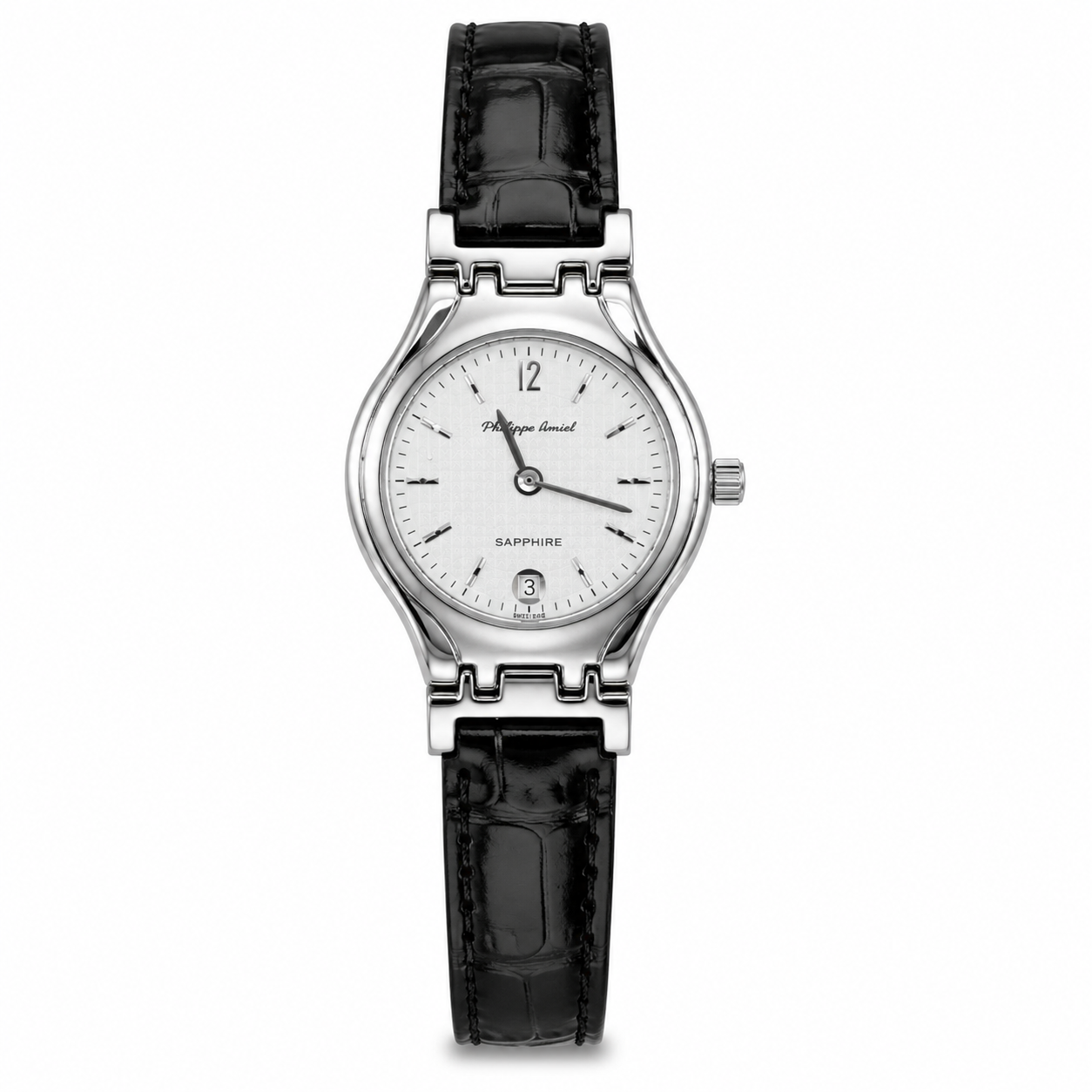 Philippe Amiel F6239 AZ Reloj para Mujer Acero Plateado con Correa de Cuero Negro