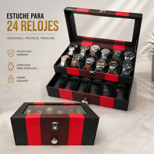 ORGANIZADOR DE RELOJES ESTUCHE RELOJERA DE LUJO 24 PUESTOS