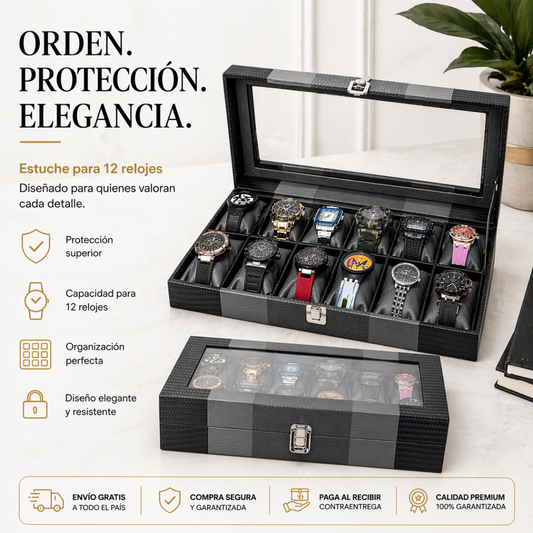 ORGANIZADOR DE RELOJES ESTUCHE RELOJERA DE LUJO 12 PUESTOS