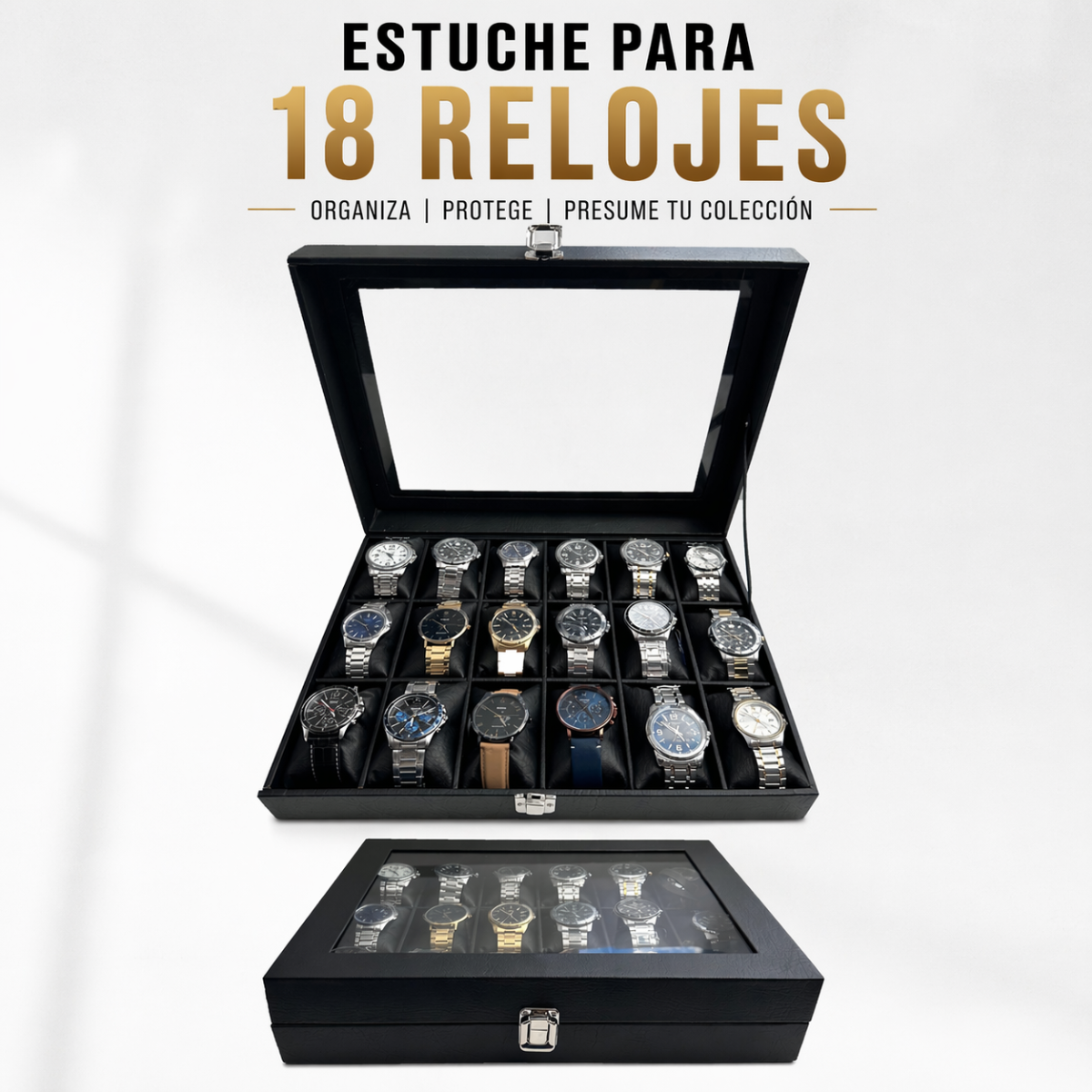 ESTUCHE ORGANIZADOR DE 18 PUESTOS PARA RELOJ