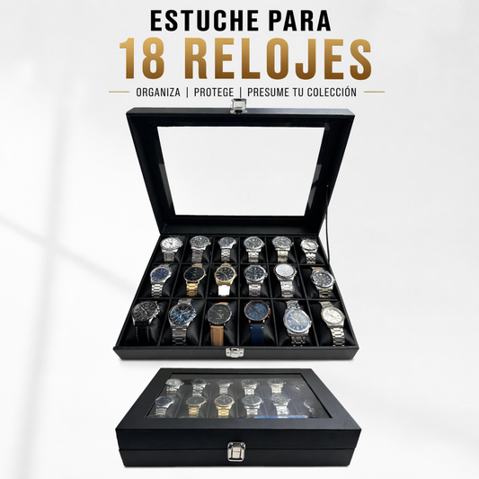 ESTUCHE ORGANIZADOR DE 18 PUESTOS PARA RELOJ