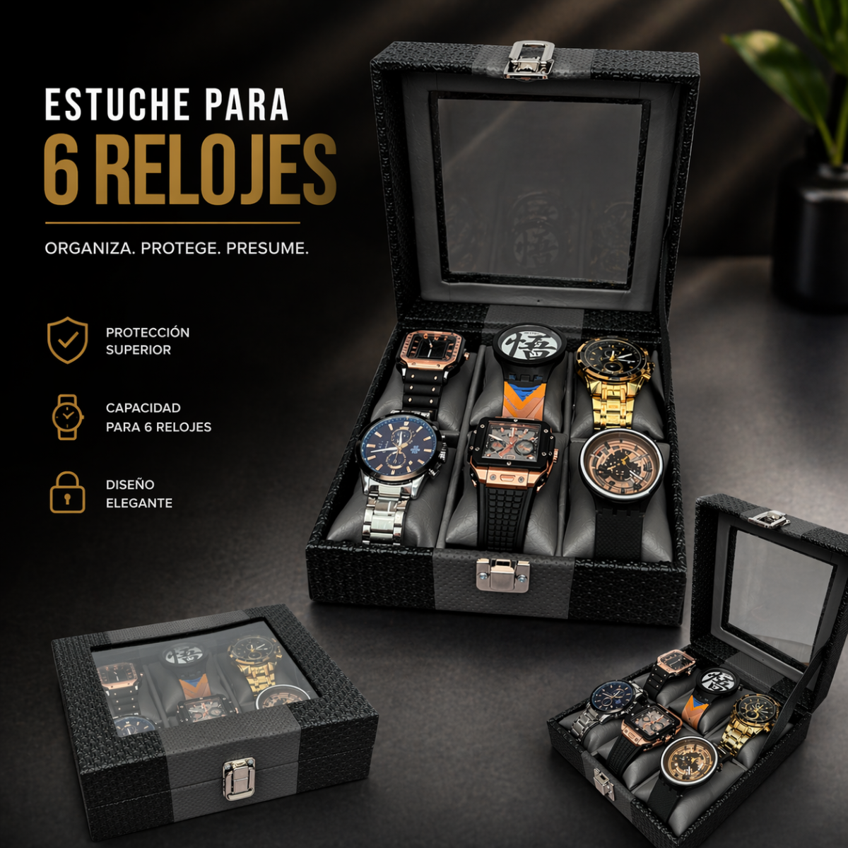 ORGANIZADOR DE RELOJES ESTUCHE RELOJERA DE LUJO 6 PUESTOS