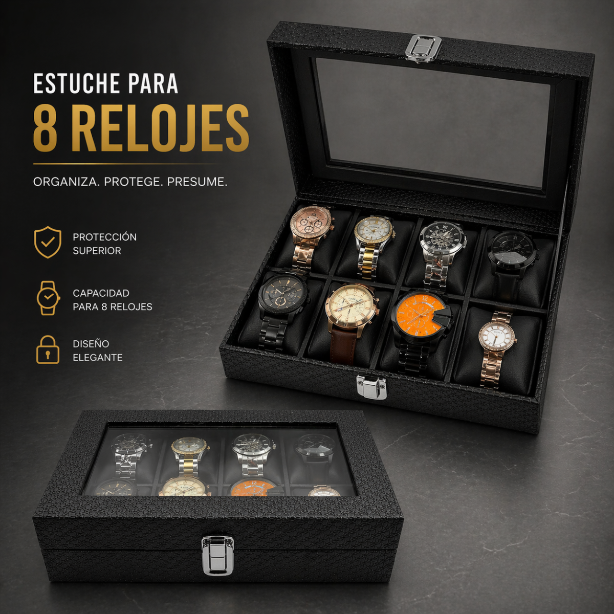 ORGANIZADOR DE RELOJES ESTUCHE RELOJERA DE LUJO 8 PUESTOS
