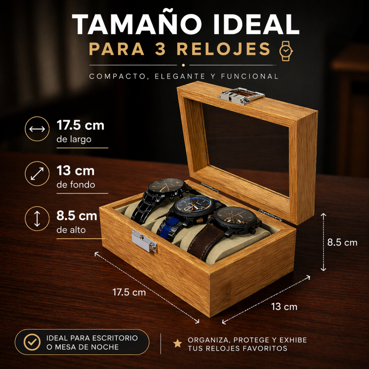 ESTUCHE ORGANIZADOR MADERA 3 PUESTOS