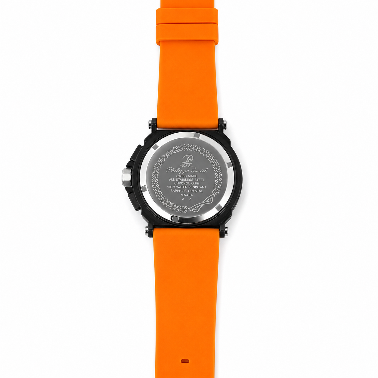 Philippe Amiel M6404 Reloj para Hombre Cronógrafo Negro con Correa Naranja