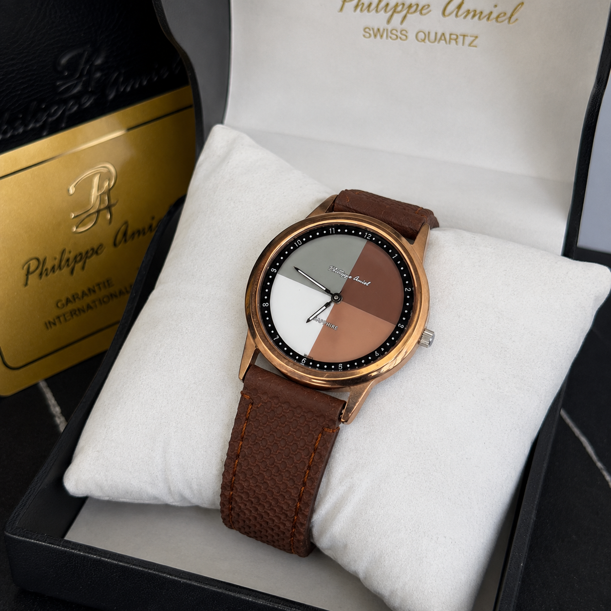 Philippe Amiel M1446 AZ Reloj para Mujer Oro Rosa con Correa Marrón