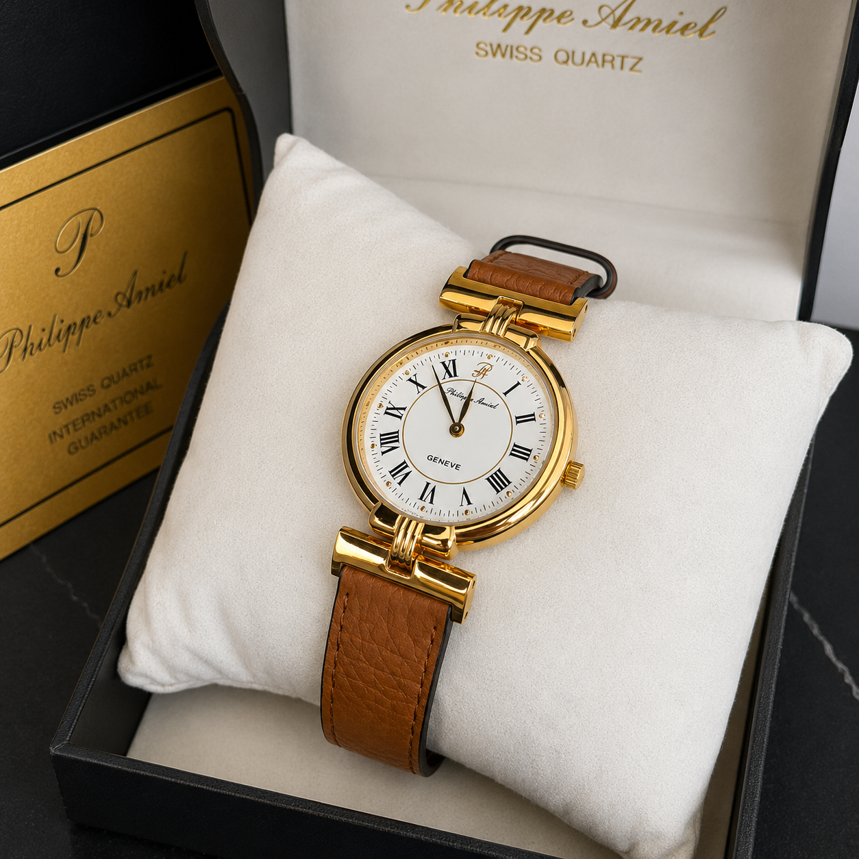 Philippe Amiel F6239 AZ Reloj para Mujer Acero Bicolor con Correa de Cuero Negra